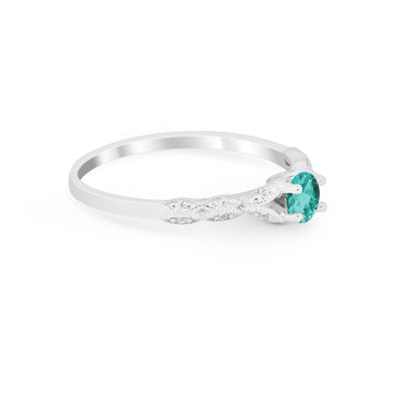 Petite Dainty Art Deco Wedding Ring Round Simulated Paraiba Tourmaline CZ 925 Sterling Silver